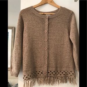 WD.NY tan  knit cardigan seaside fringe sweater